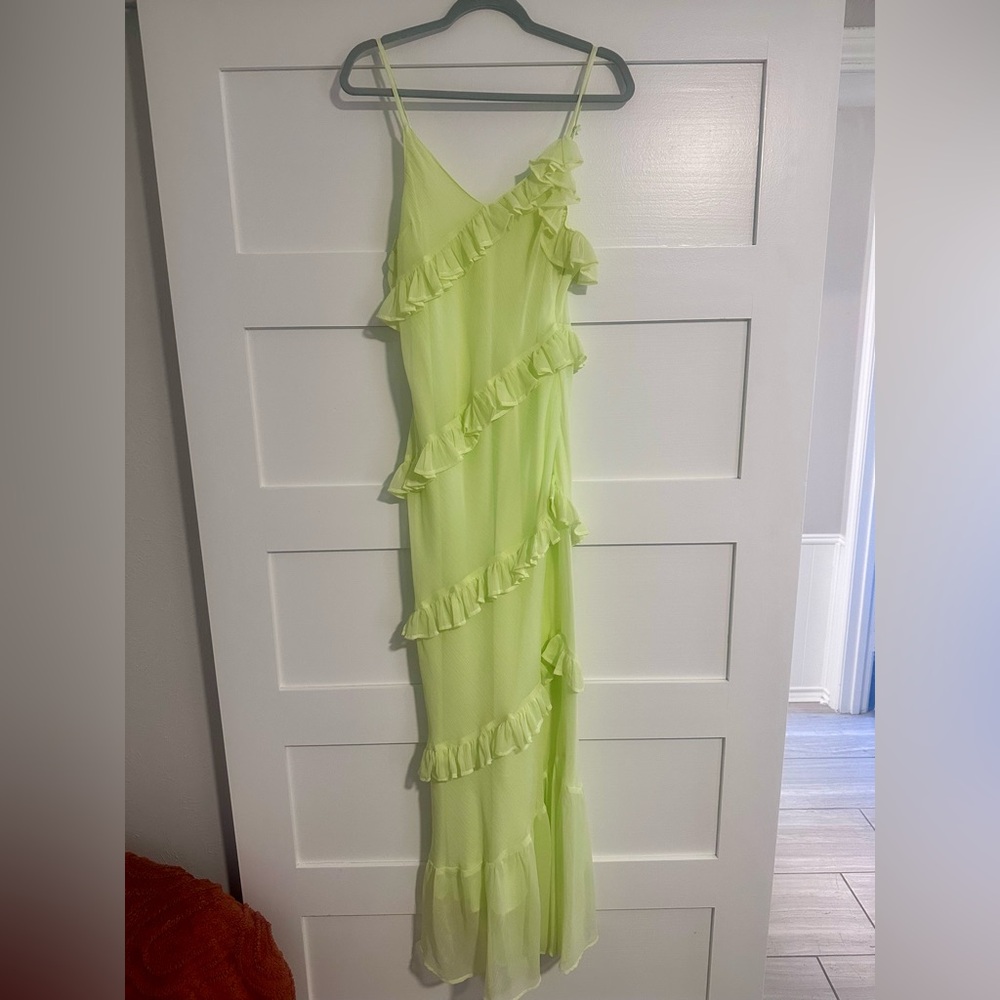 Nasty Gal Asymmetrical Lime Dress with Ruffles